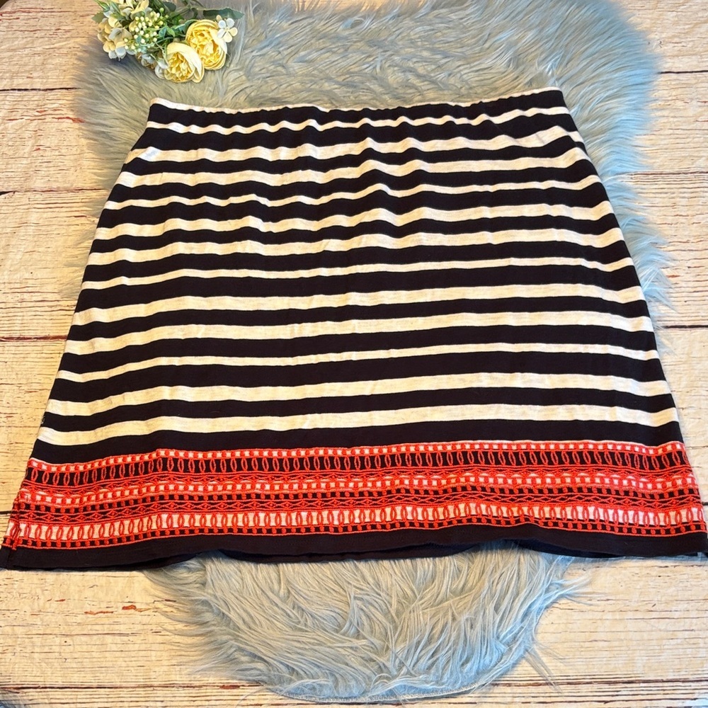 Talbots Black and White Striped Mini Skirt with Red Trim Sz XL